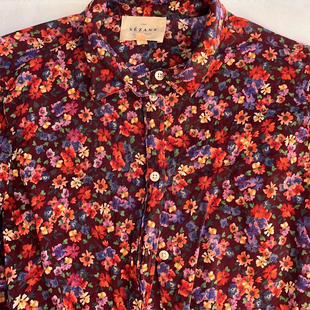 Sezane button down flowered blouse